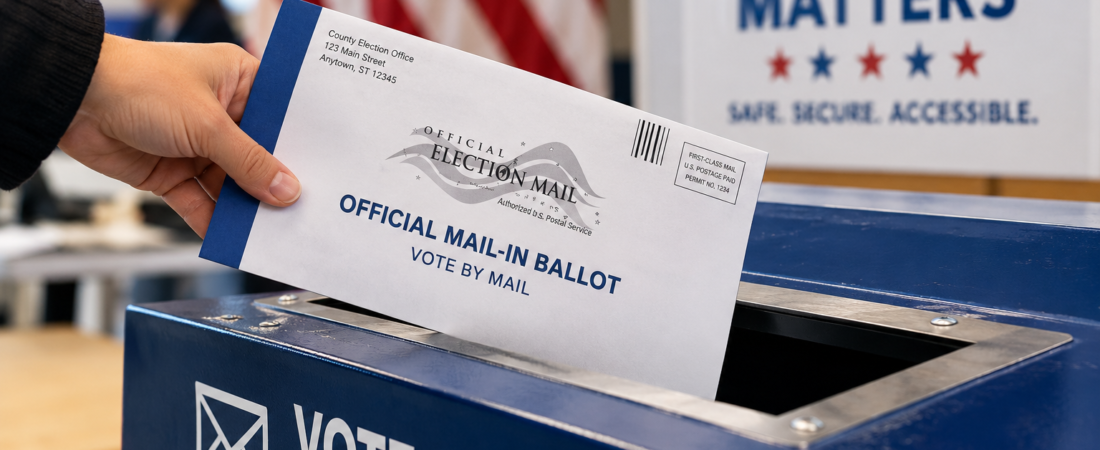 Mail-in ballot being submitted at a U.S. election office